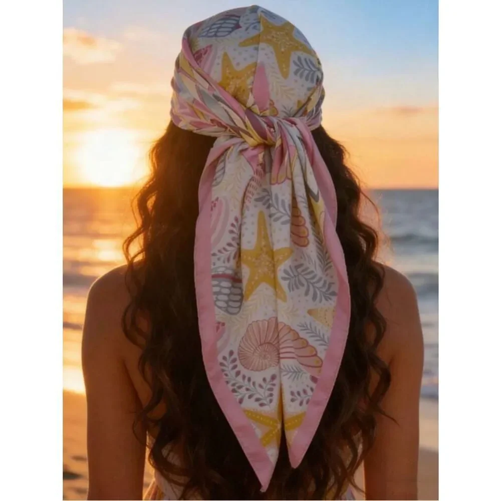 Pink seashell Print Scarf A1885